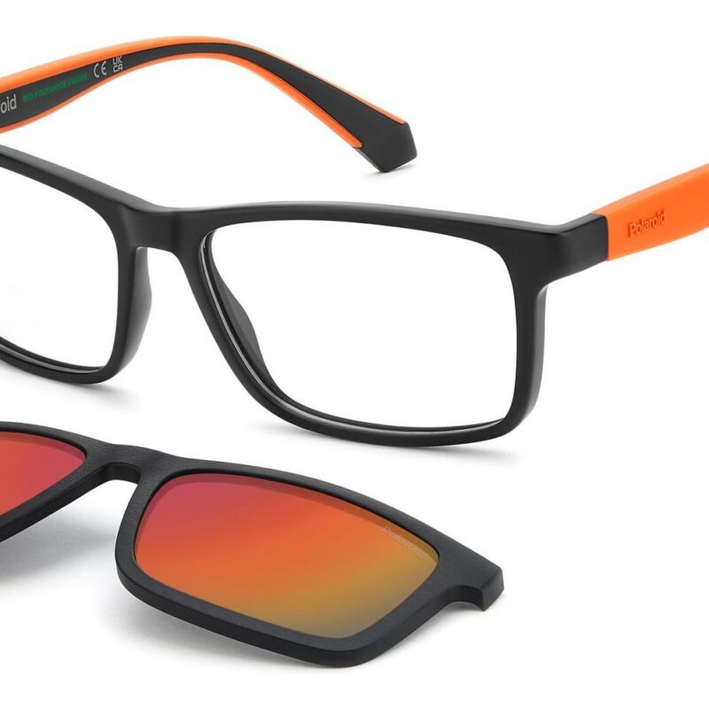 Polaroid PLD D854/C Matte Black Orange/ Red Multilayer Polarized Clip On Sunglasses