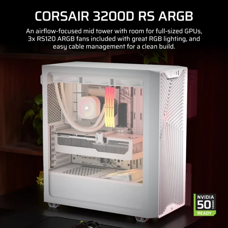 Corsair 3200D RS ARGB Mid-Tower PC Case – White