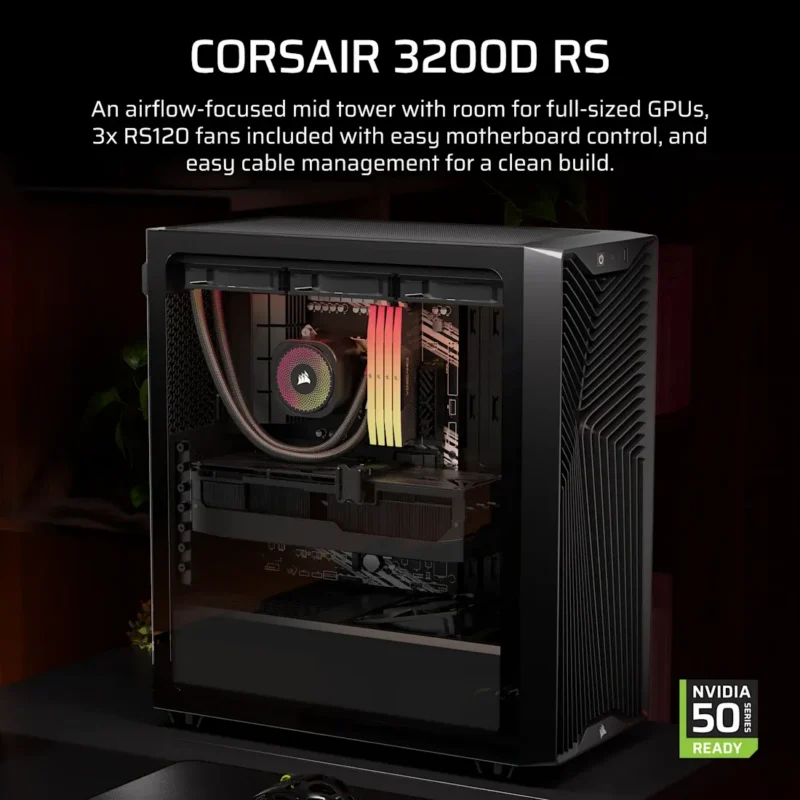 Corsair 3200D RS Mid-Tower PC Case, 3x RS120 fans incl - Smoke