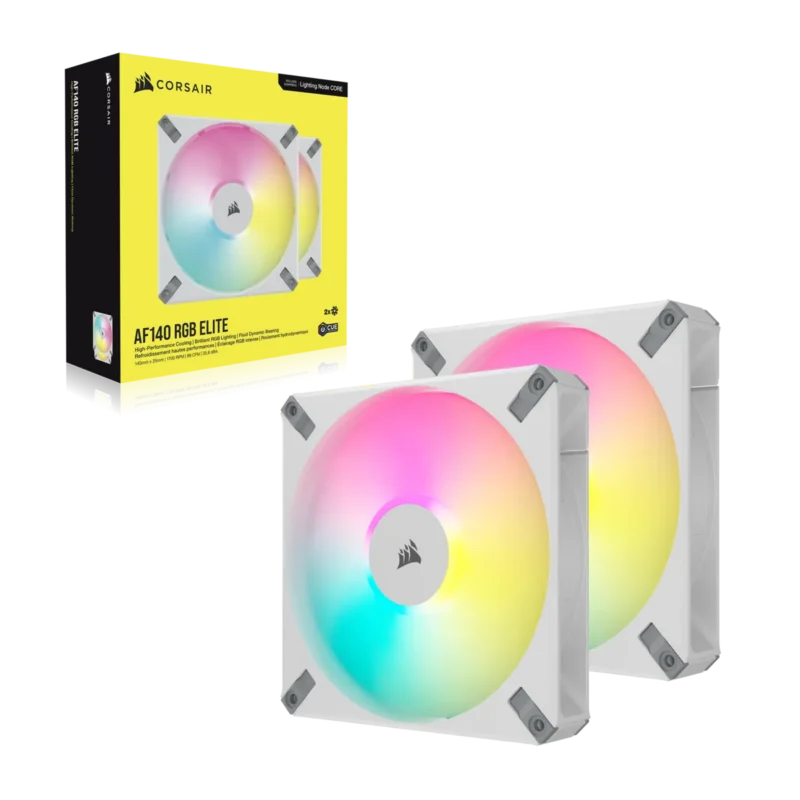 Corsair AF ELITE Series, AF140 RGB ELITE WHITE, 140mm Fluid Dynamic RGB Fan with AirGuide