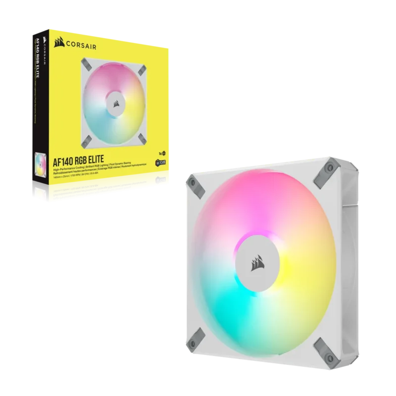 Corsair AF ELITE Series, AF140 RGB ELITE WHITE, 140mm Fluid Dynamic RGB Fan with AirGuide, Single Pack