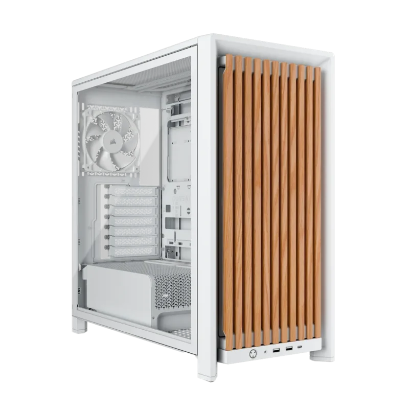 Corsair FRAME 4000D RS WOOD Modular High Airflow Mid-Tower PC Case – White