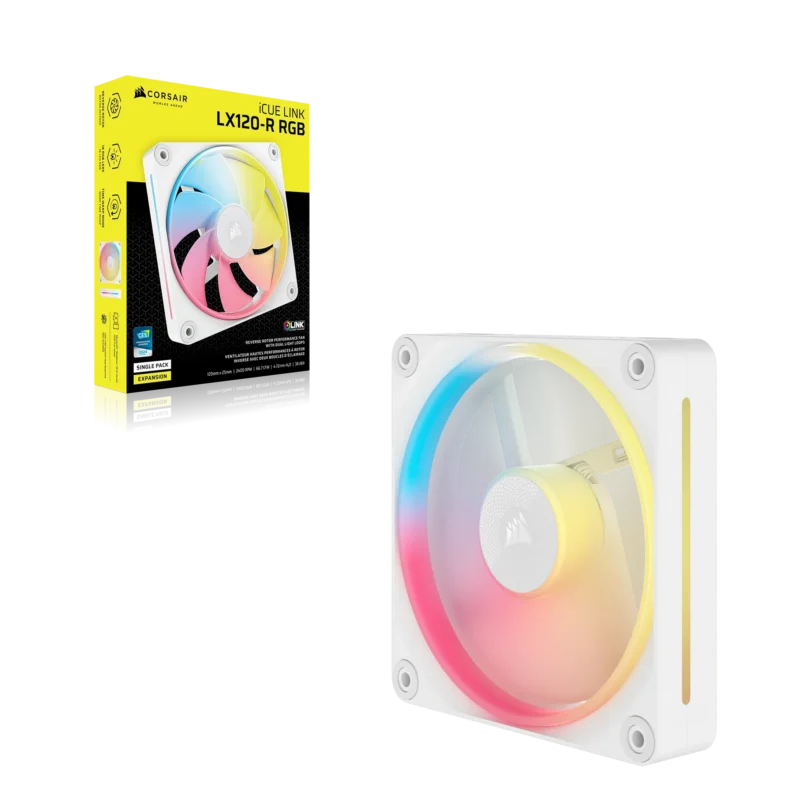 Corsair LX-R RGB Series, iCUE LINK LX120-R RGB White, 120mm RGB Fan, Single Fan