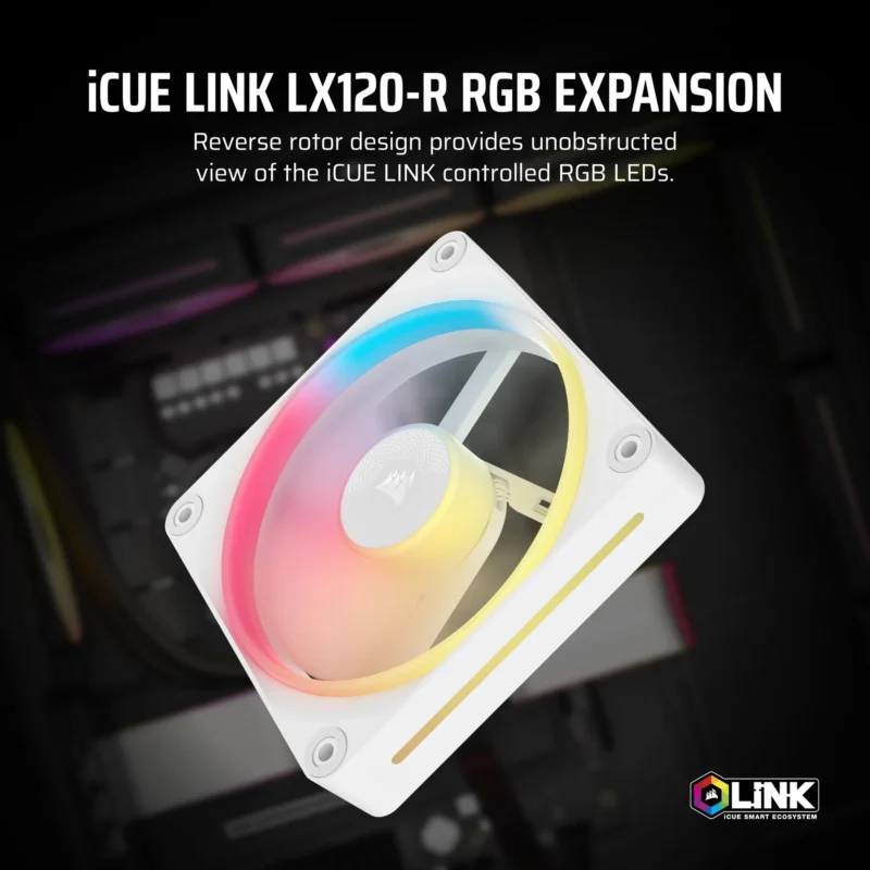 Corsair LX-R RGB Series, iCUE LINK LX120-R RGB White, 120mm RGB Fan, Single Fan