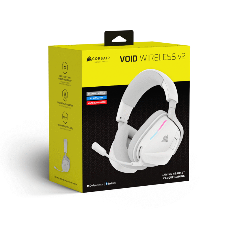 Corsair VOID Wireless v2 Gaming Headset, 2.4GHz/Bluetooth, Dolby Atmos, PC/Playstation, Mobile, White