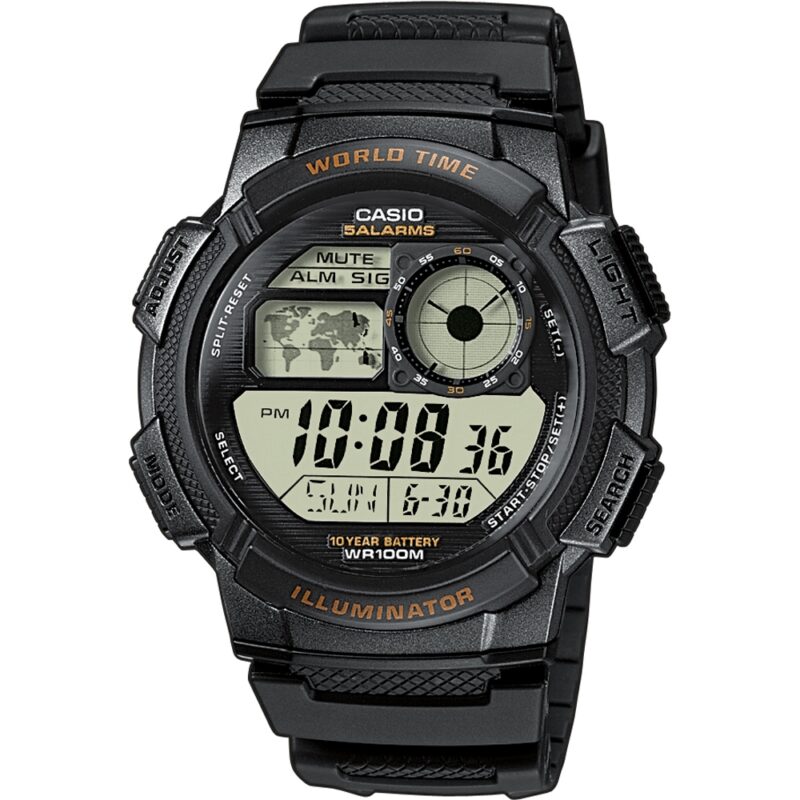 Casio Sport Diver - World Time Illuminator 5 Alarms. 10 Years Battery - Black (AE-1000W-1AVEF) Men's Watch_main