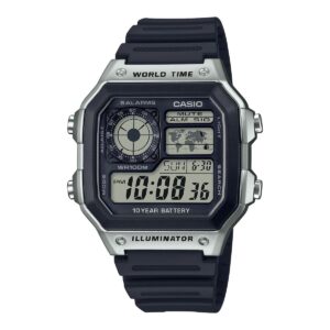 Casio Sport Diver - World Time Illuminator 5 Alarms - Future Classic Collection - Black Silver (AE-1200WH-1CVCF) Men's Watch