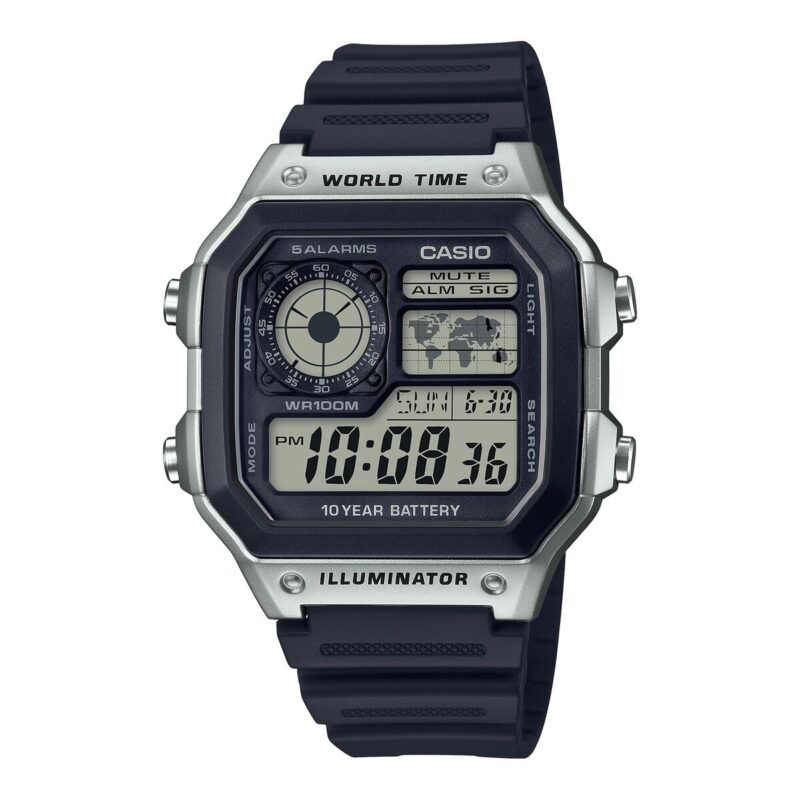Casio Sport Diver - World Time Illuminator 5 Alarms - Future Classic Collection - Black Silver (AE-1200WH-1CVCF) Men's Watch