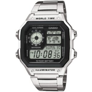 CASIO SPORT DIVER - WORLD TIME ILLUMINATOR 5 ALARMS - FUTURE CLASSIC COLLECTION - SILVER STEEL (AE-1200WHD-1AVDF)