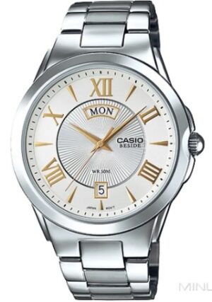 Casio Beside Day & Date - White. Gold Indexes (BEM-130D-7AVDF) Men's Watch_main