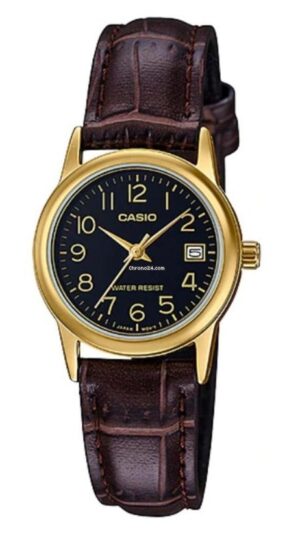 Casio Collection Lady Date Gold. Leather - Black (LTP-V002GL-1BUDF) Women's Watch_main