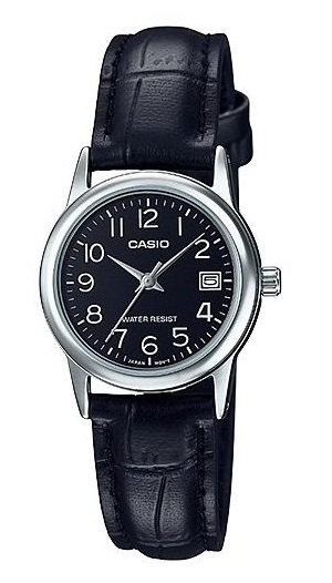 Casio Collection Lady Date Silver. Leather - Black (LTP-V002L-1BUDF) Women's Watch_main