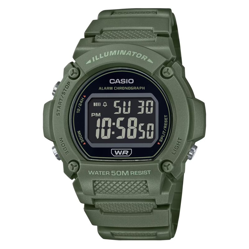 Casio Timeless Collection Sport- Illuminator. Wr 50m. Alarm. Chronograph - Army Green - Colored Serie (W-219HC-3BUDF) Men's Watch_main