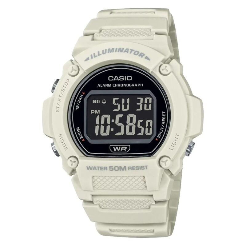 Casio Timeless Collection Sport- Illuminator. Wr 50m. Alarm. Chronograph - White - Colored Serie (W-219HC-8BVDF) Men's Watch_main